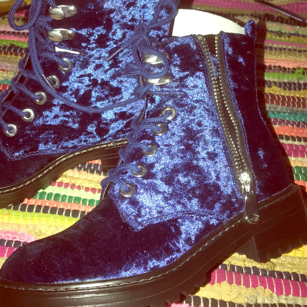 Blue Velvet Steve Madden Combat Boots